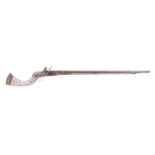 (S58) Indo Pakistan Flintlock Jezail Musket, 38½ ins full stocked copper bound barrel, the lock stam