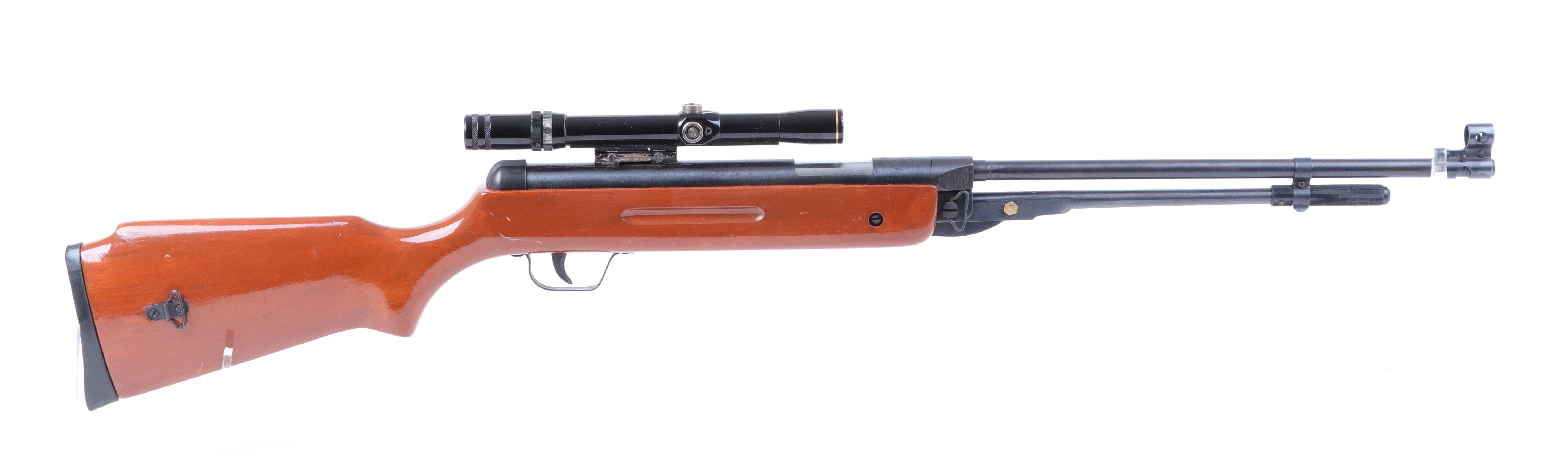 .22 Snowpeak under lever air rifle, hooded blade foresight, mounted scope, nvn [Purchasers note: Co