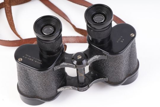 WWII Barr & Stroud C.F.41 7x military binoculars, broad arrow marks, with expanding weather shields - Image 7 of 14