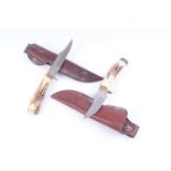 Two horn and brass handled sheath knives by Kershaw