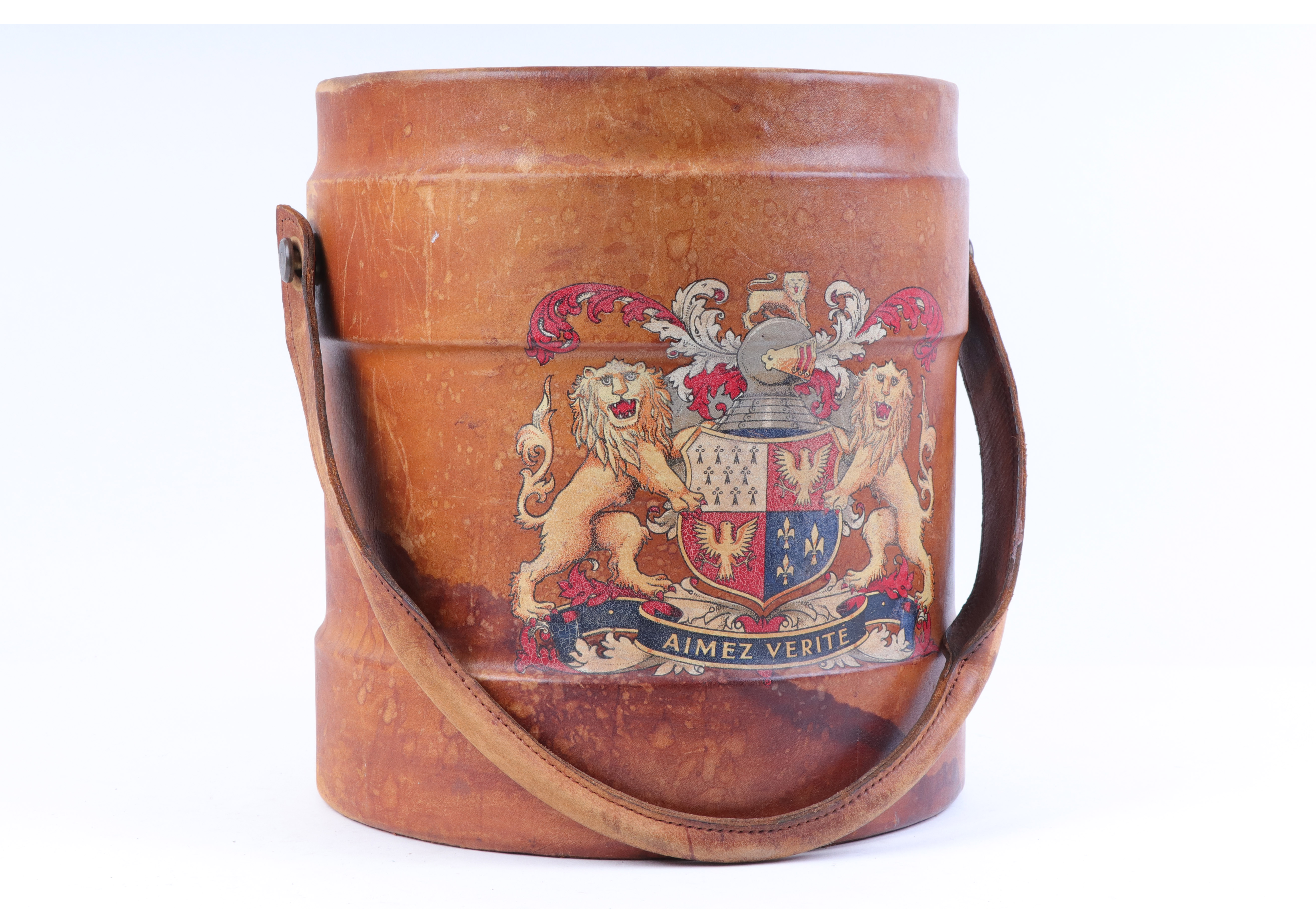 Leather powder carrier with French armorial decoration