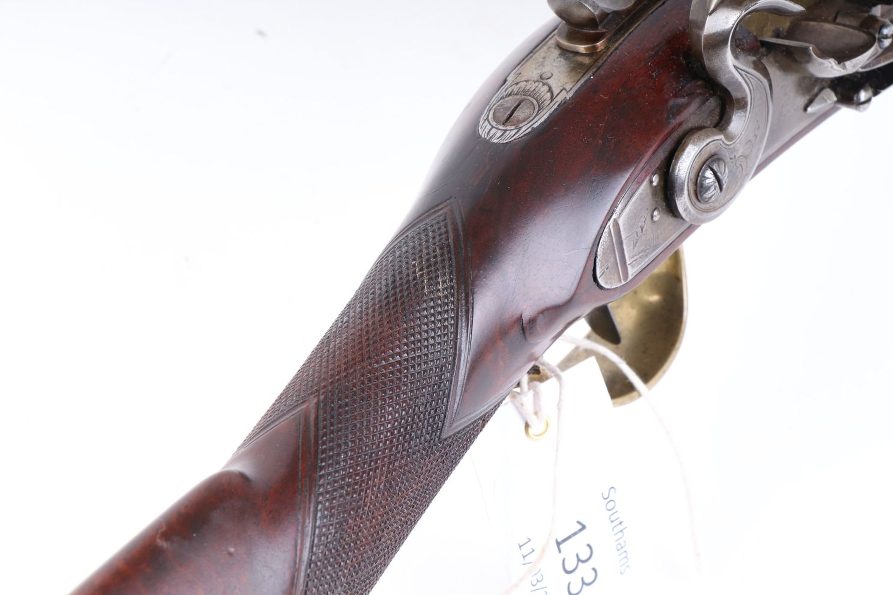 (S58) Flintlock Blunderbuss by H W Mortimer, 14 ins brass two stage full stocked bell mouth barrel w - Image 2 of 24