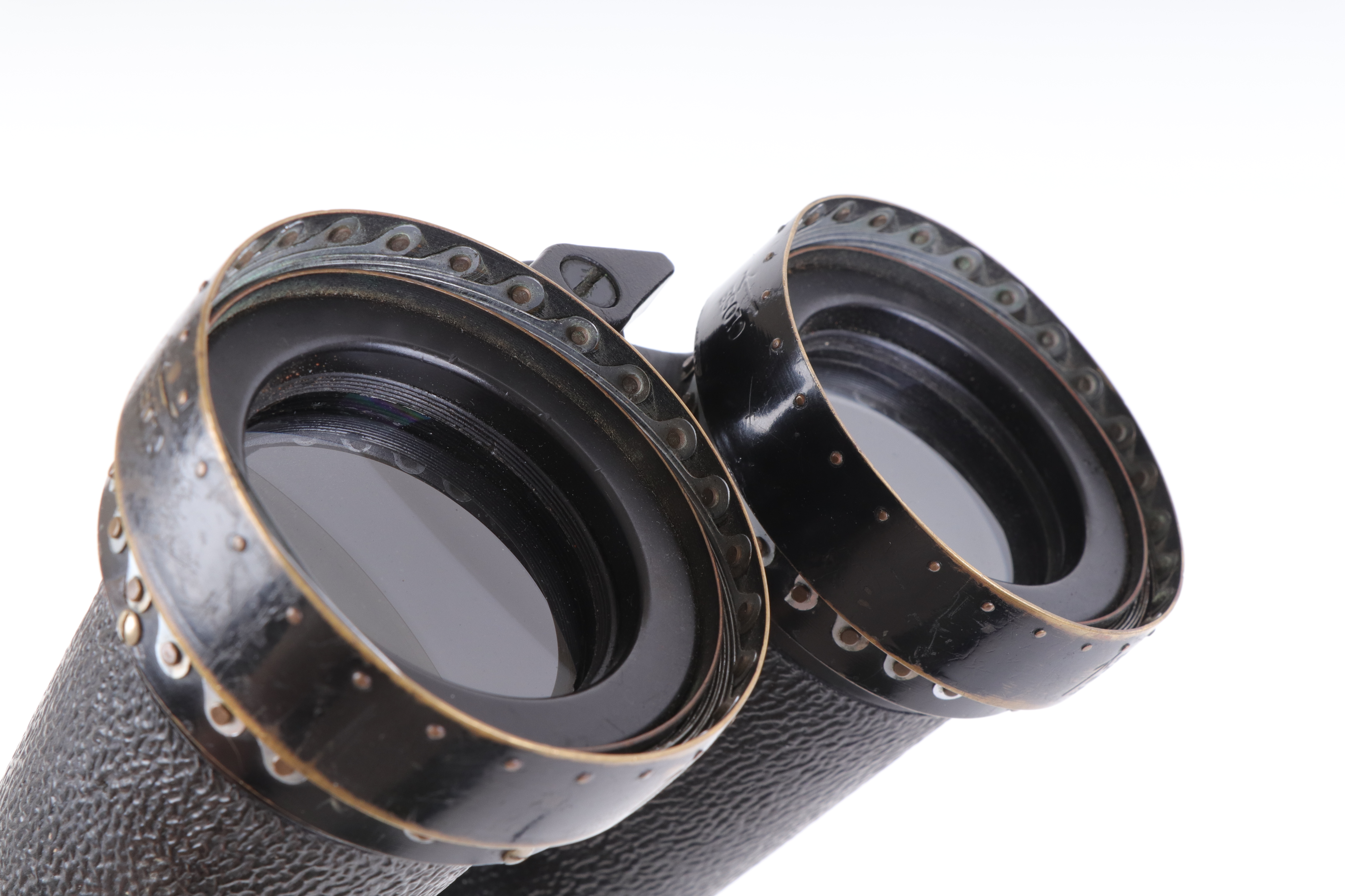 WWII Barr & Stroud C.F.41 7x military binoculars, broad arrow marks, with expanding weather shields - Image 5 of 14