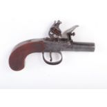 (S58) 54 bore Flintlock Pocket Pistol, 1½ ins turn off barrel, Birmingham proof marks, boxlock actio