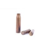 Three various 30mm cannon shell cases, stamped PDS; L14A;3 CX91; 035A