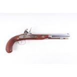 (S1) .44 Pedersoli flintlock black powder pistol, 11 ins octagonal barrel with open sights, brass