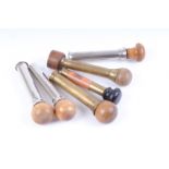 12 bore brass decapper by Hawksley and five various brass or nickel cartridge loaders with boxwood