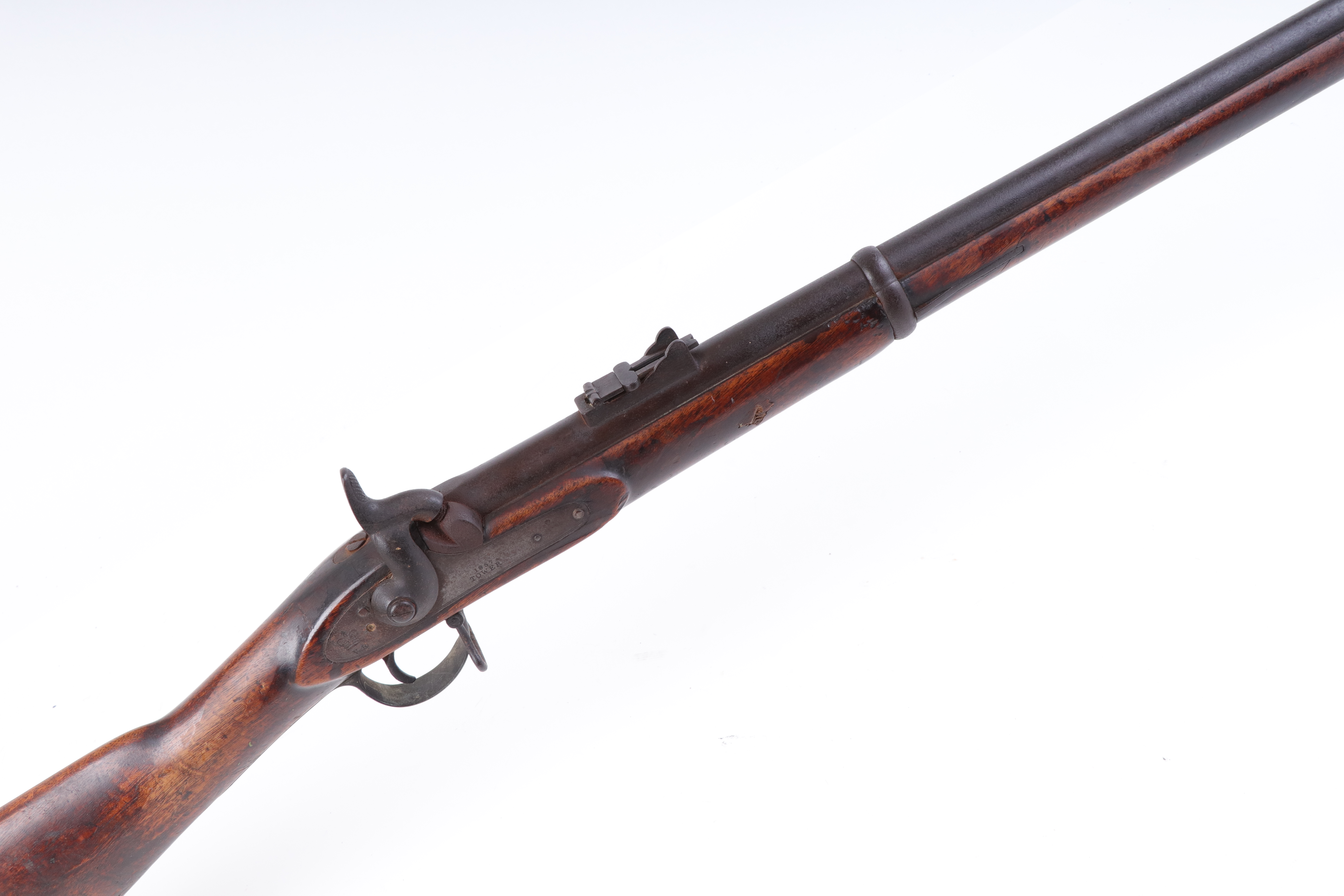 (S58) .577 Tower Enfield percussion smooth bore musket, 38½ ins barrel with blade and ramp sights