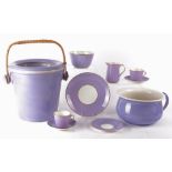 An Aynsley chamber pot and wash pail together with a variety of tea wares, all in a lavender