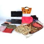 A selection of 20th Century handbags, leather, silk and fabric examples, some with beaded and