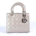 A Christian Dior Lady Dior handbag, with grey quilted Cannage pattern, grey lining, the polished