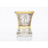 Victorian Cut Crystal Vase With Sepia Panel Reconciliation, with worn gilded rim above pale yellow