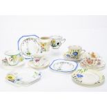 A small collection of Art Deco trios and teacups and saucers, including a Morley Fox and Co Ltd