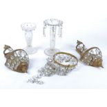 A 20th Century gilt metal five branch electrolier with glass floriform bowls and hanging lustres,