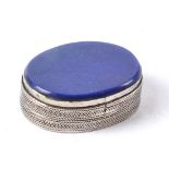 A lapis lazuli oval shaped pill pot, diameter 6cm,