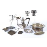 A quantity of silver plated wares to include mid century modern jug and sugar bowl on tapered