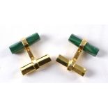 A pair of malachite cufflinks of hexagonal form, with gilt 925 silver mounts (pair)