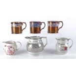 A small group of 19th Century pottery with lustrous effects to include a silver lustre Staffordshire