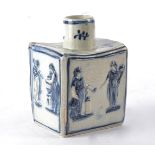 An 18th Century prattware blue and white earthenware tea canister with pearlware glaze, of block