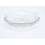 A modern Lalique colourless glass bowl, with three Lily pad leaves with wheel engraved design and