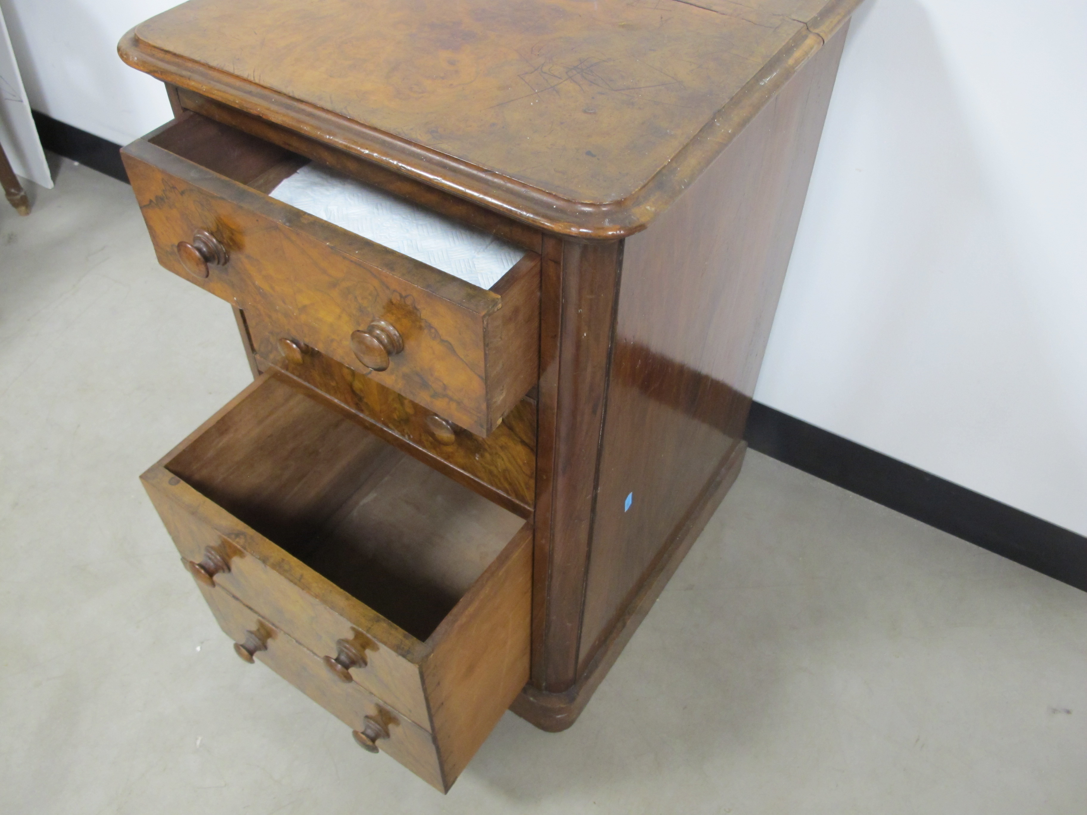 A 19th century burr walnut chest of narrow proportions, with two short drawers and one deep, moulded - Image 2 of 4