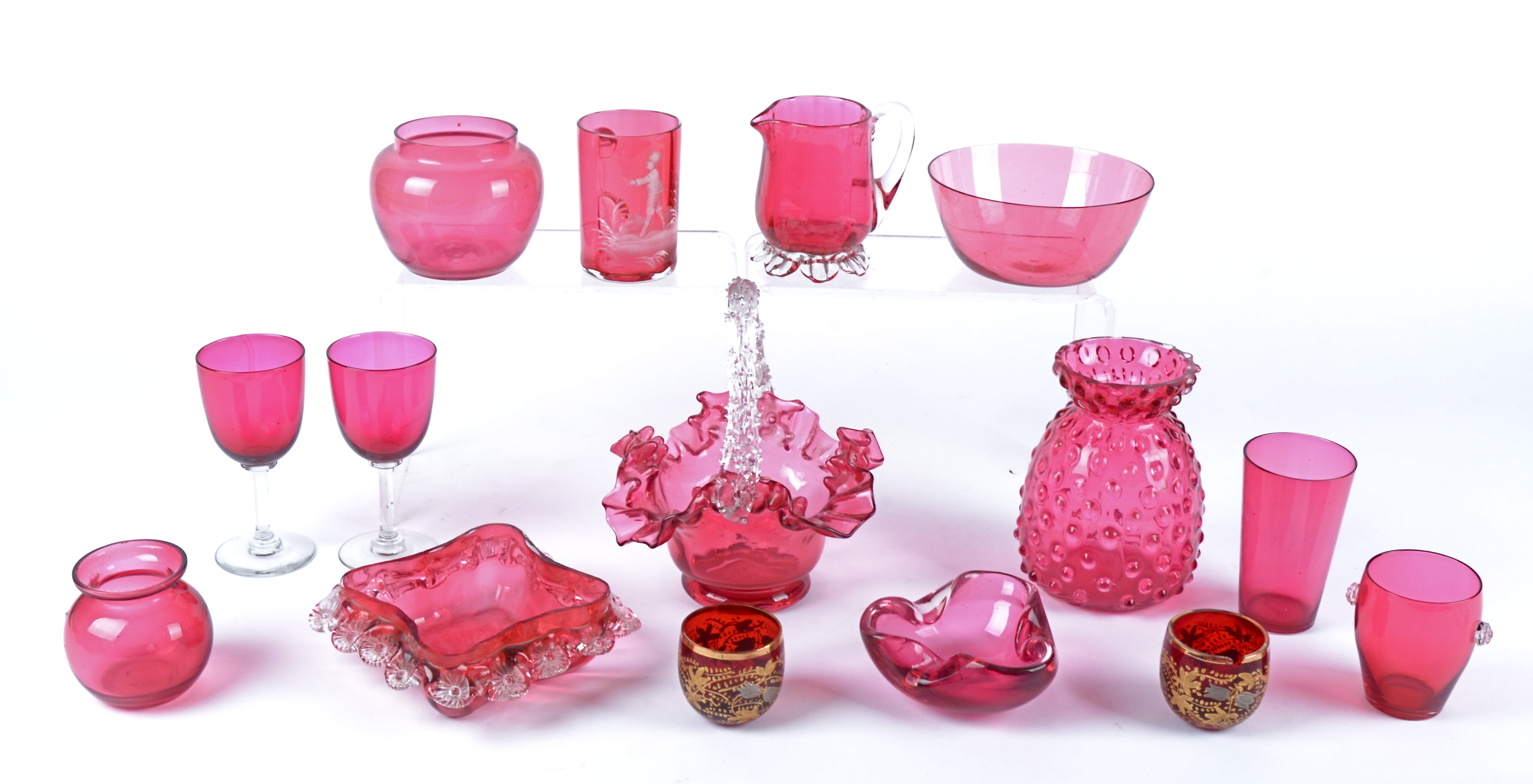 A quantity of 19th Century and later cranberry glass, to include a glass vase with raised effect, - Image 2 of 3