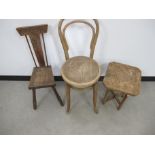 A Thornet bentwood tall Child's chair, sold together with a small hardwood carved topped