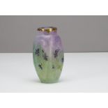 A French Art Nouveau Cameo square ovoid formed vase, the mottled ground in green, pink and mauve