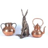 A contemporary resin Frith Sculpture of an alert hare with bronzed effect, from the range designed