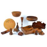 A small collection of assorted treen, to include an ebonised tray, 30cm x 18cm, a mahogany letter