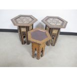 A pair of Moorish style octagonal occasional tables, with mother of pearl and ebony inlay set