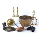 A small group of assorted metal ware and collectables to include an Eastern enamelled tray, with