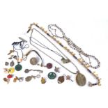 A quantity of various enamel badges, gilt cufflinks and necklaces, Felix Cat Club' badge, '