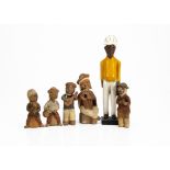 A Yoruba painted figure, height 32cm, together with five terracotta musicians (6)