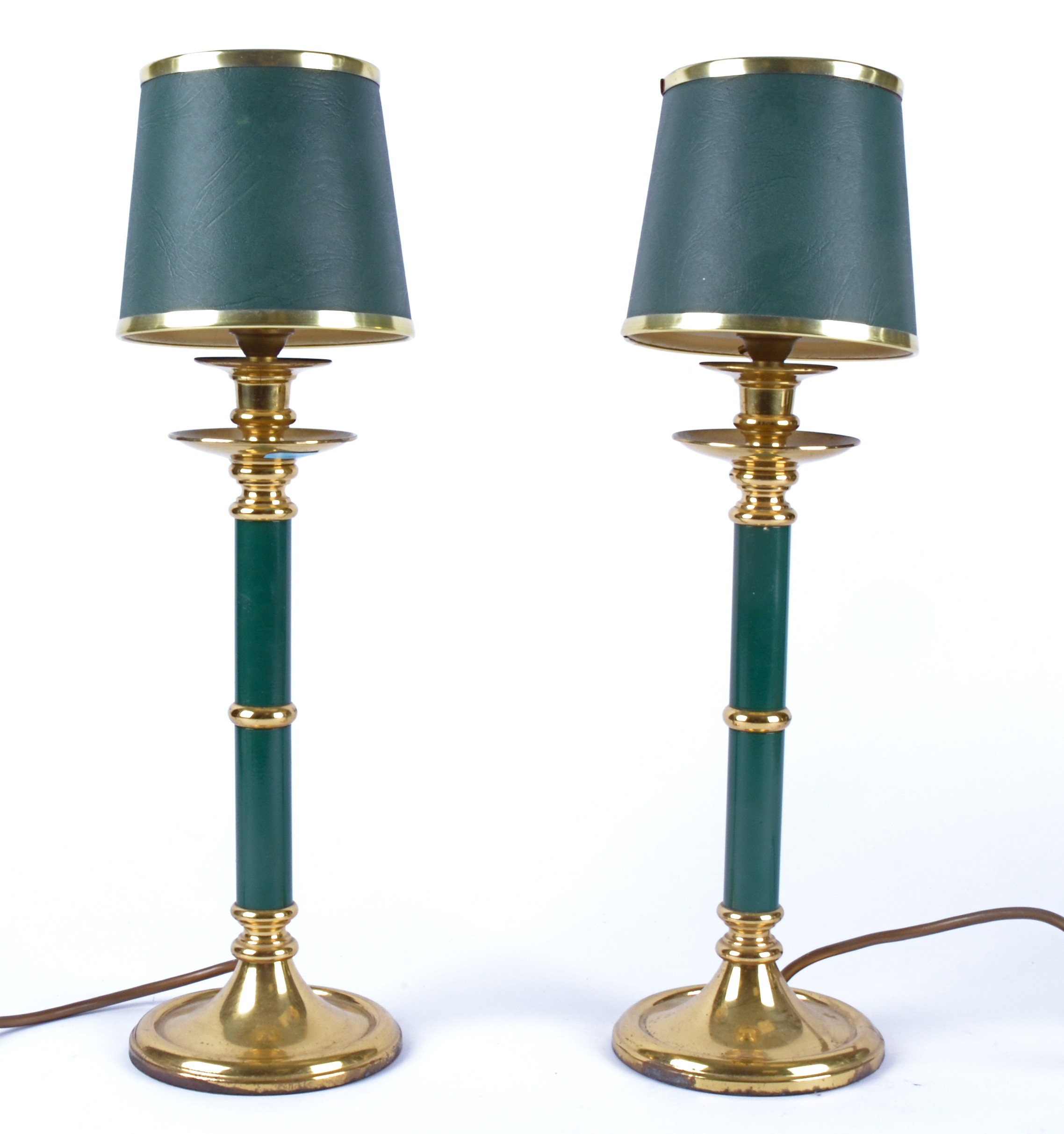 A pair of brass effect lamps with green central columns, sold for decorative purposes (2) - Image 2 of 3