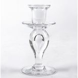A St Louis glass candlestick with a stem of inverted tear drop shape, the bowl raised on a