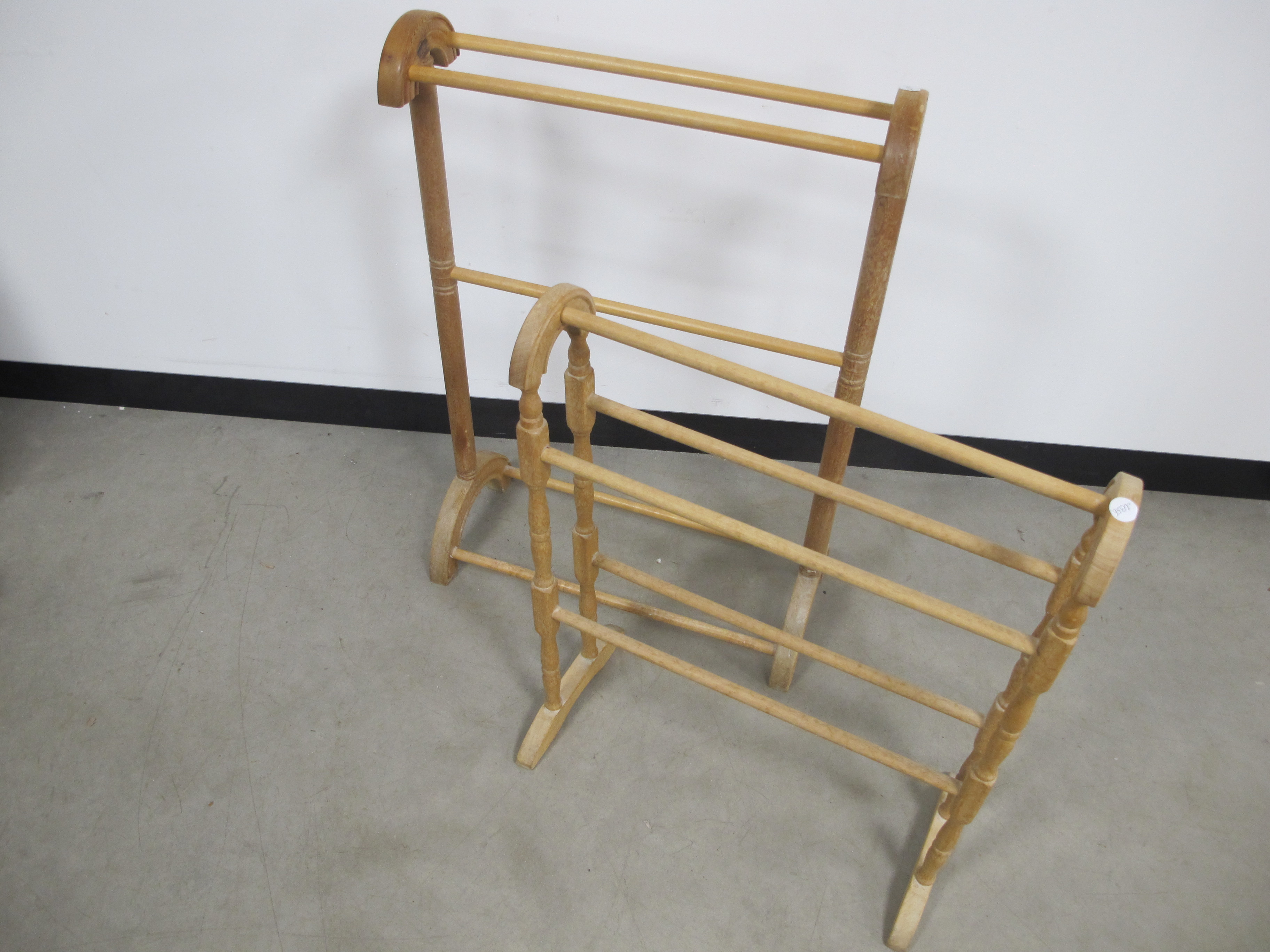 Two contemporary pine and beach towel rails 62cm x 76cm and 62cm x 93cm