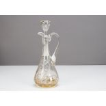 A continental Art Nouveau colourless and wheel engraved decanter and stopper, with all over iris