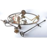 A 20th Century copper branch wall light fixture with an opaline glass shade, 40cm x 35cm, together