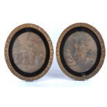 19th Century Oval George Morland Engravings, a pair of stipple engravings in gilt gesso frames