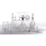 A 1960's silver rimmed glass decanter, height 26cm, together with a selection of other glassware