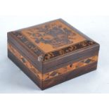 A Victorian rosewood Tunbridge ware box with inlaid micro mosaic decoration in the form of a