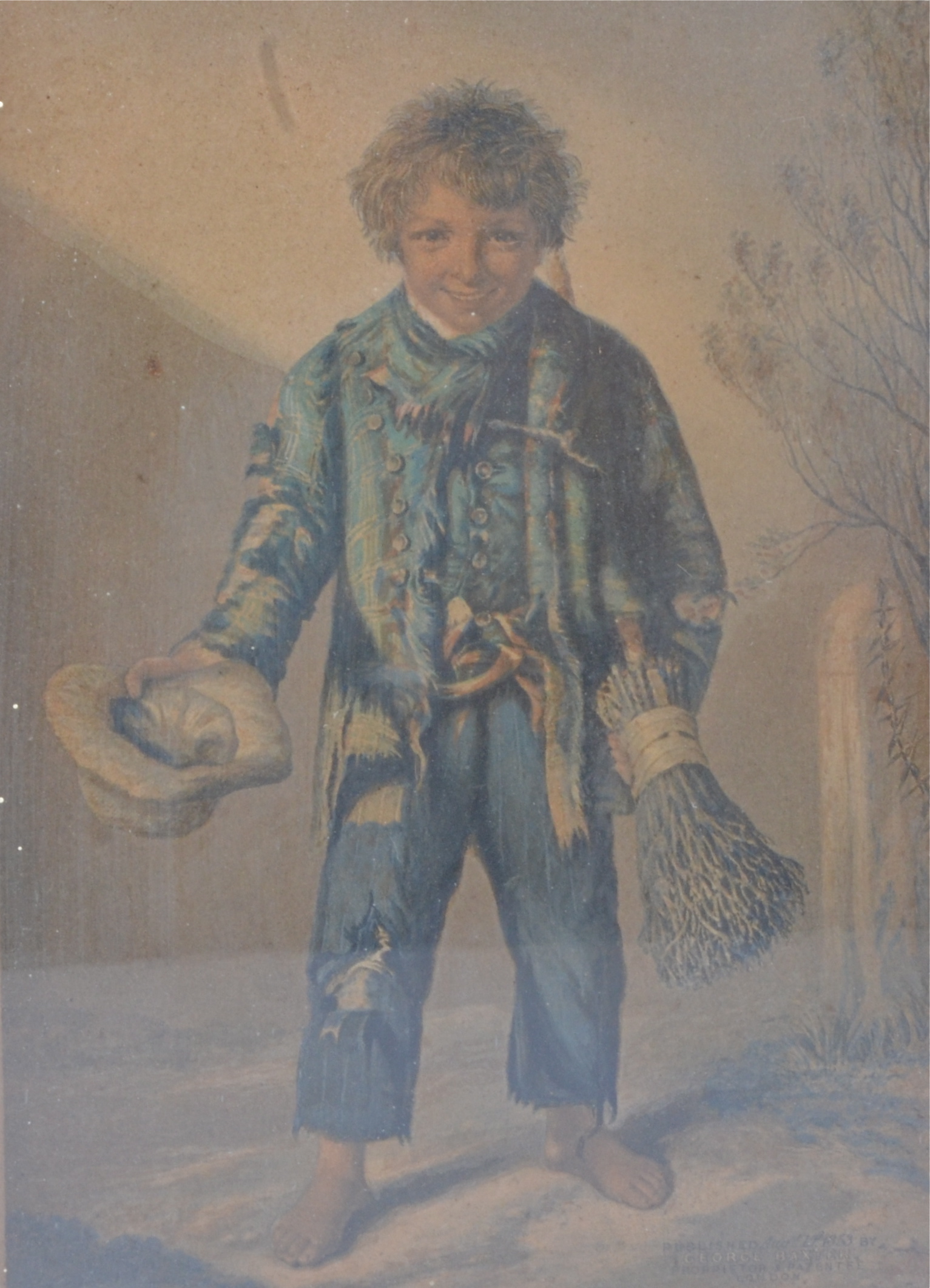 A pair of George Baxter (1804-1867) coloured prints, one depicting a child standing on a doorstep, - Image 2 of 3