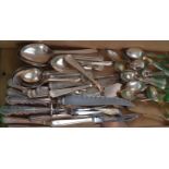 A collection of silver plated cutlery, to include knives, forks and spoons, fish knives, carving