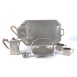 An Arts and Crafts style Sheffield Craftsman Pewter plated tea and coffee service, comprising coffee