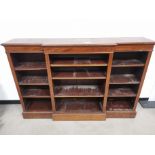 A mahogany breakfront bookcase with inlaid decoration, 182cm x 122cm x 40cm