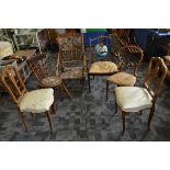 A collection of six various chairs, including an Edwardian inlaid armchair with stuff over seat