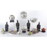 A group of Asian collectables including a jar and bowl with overglaze polychrome decoration of