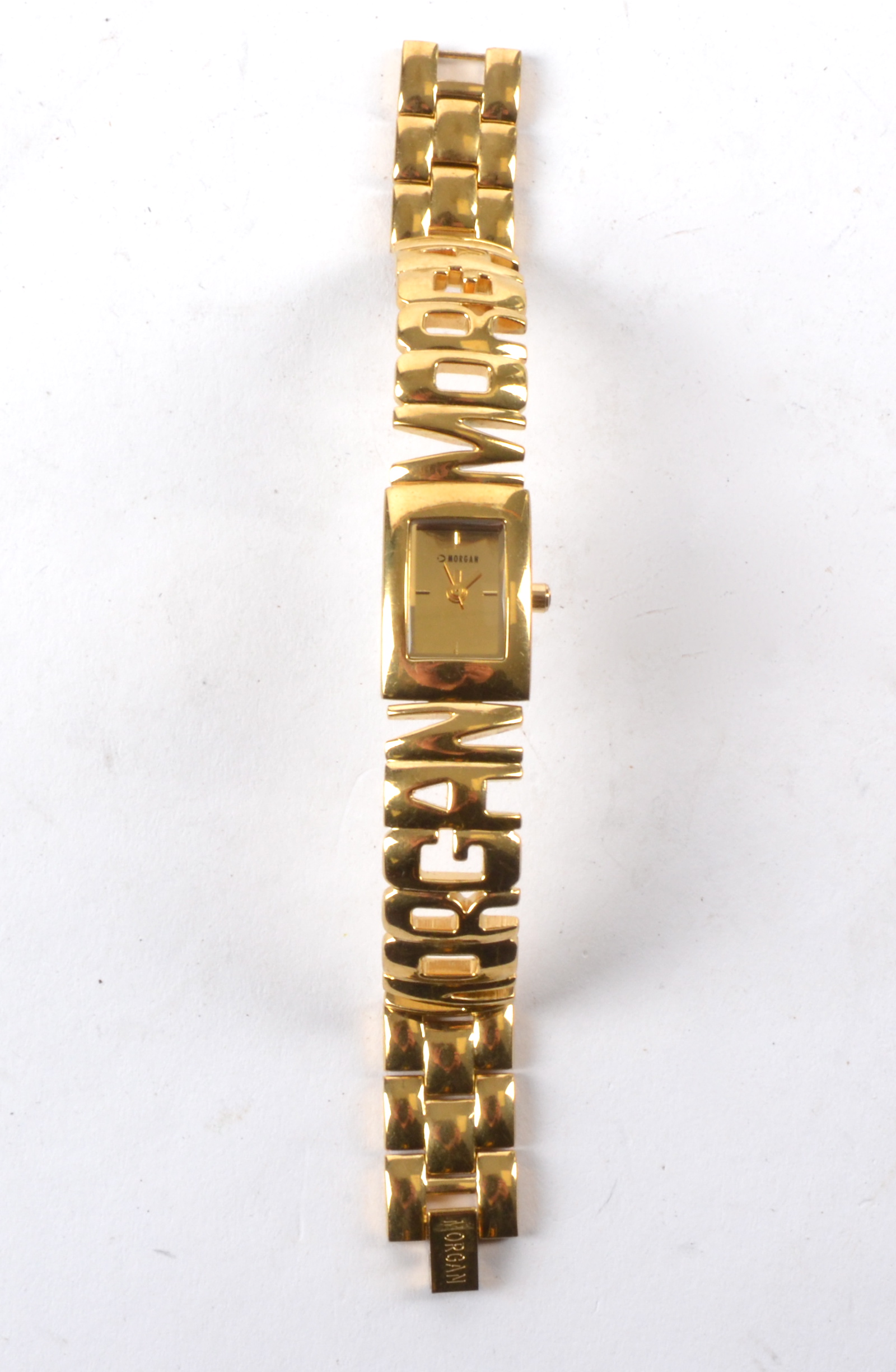 A Morgan De Toi costume jewellery wristwatch, the watch on a branded logo chain-link 'Morgan' with