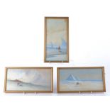 Edwardian Watercolours Arabic Scenes, a trio of framed water colours two depicting desert scenes